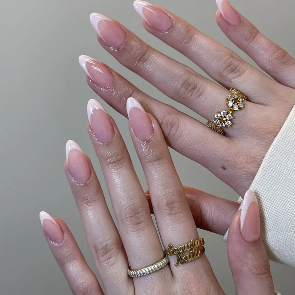 Almond Press-On Nails - French Tip & Gradient Designs, 24-Piece Set