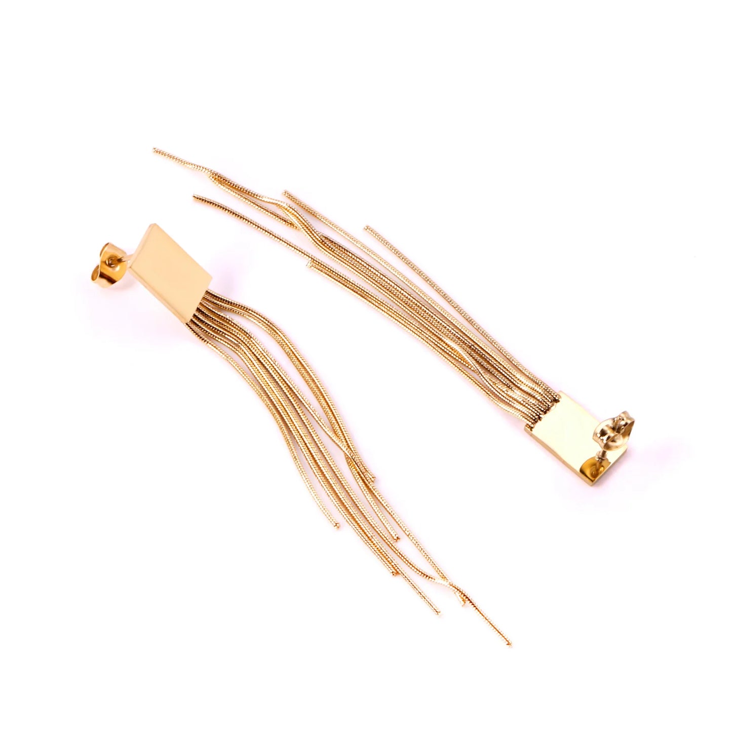 Long Tassel Drop Earrings – 18K Gold-Plated Stainless Steel Dangle Earrings for Women