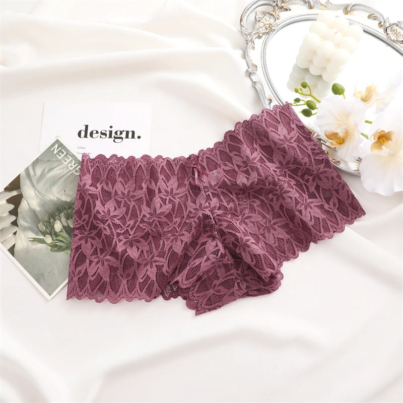 3-Pack Lace Boyshort Panties – Low-Rise Floral Underwear for Women (S–XL, 14 Color Sets)