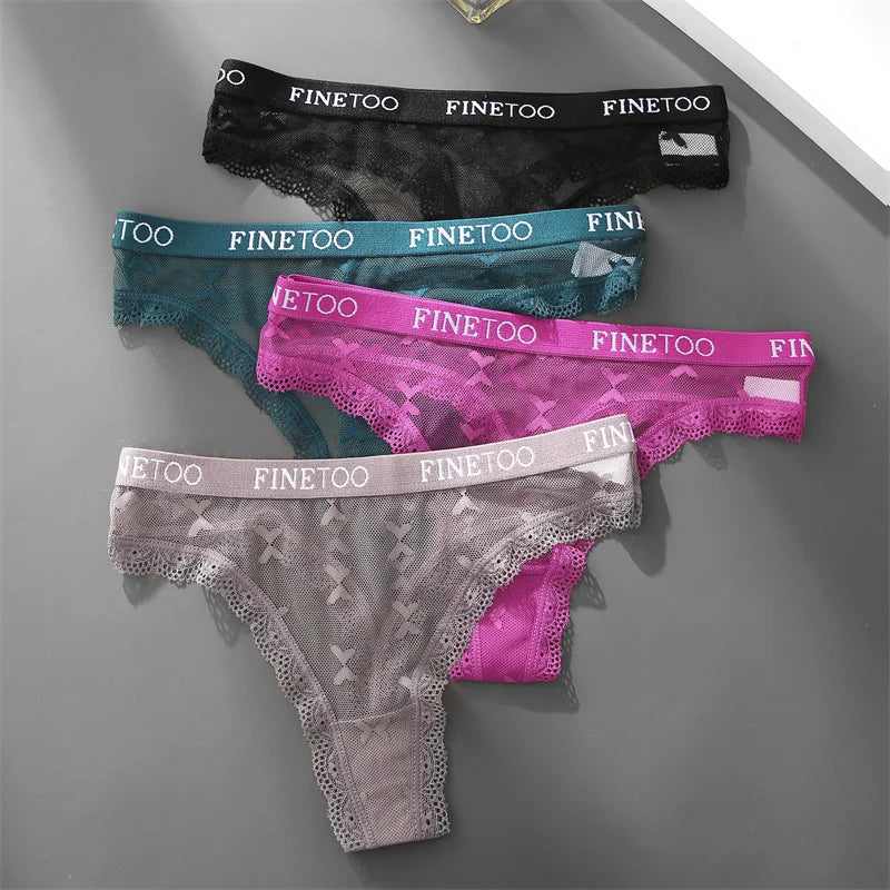 Lace Sheer Thong — Logo Waistband Low-Rise G-String