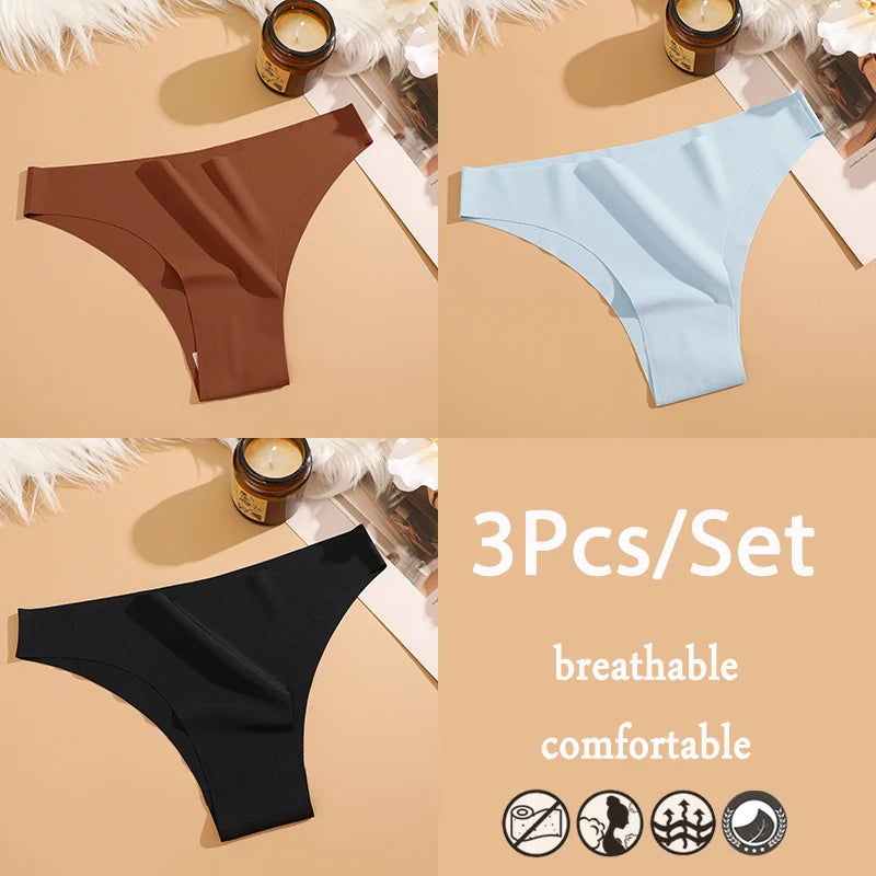 FINETOO 3Pcs/Set Ice Silk Seamless Underwear Low Waisted Brazilian Pants Breathable High Elasticity Lingerie Intimates Panties