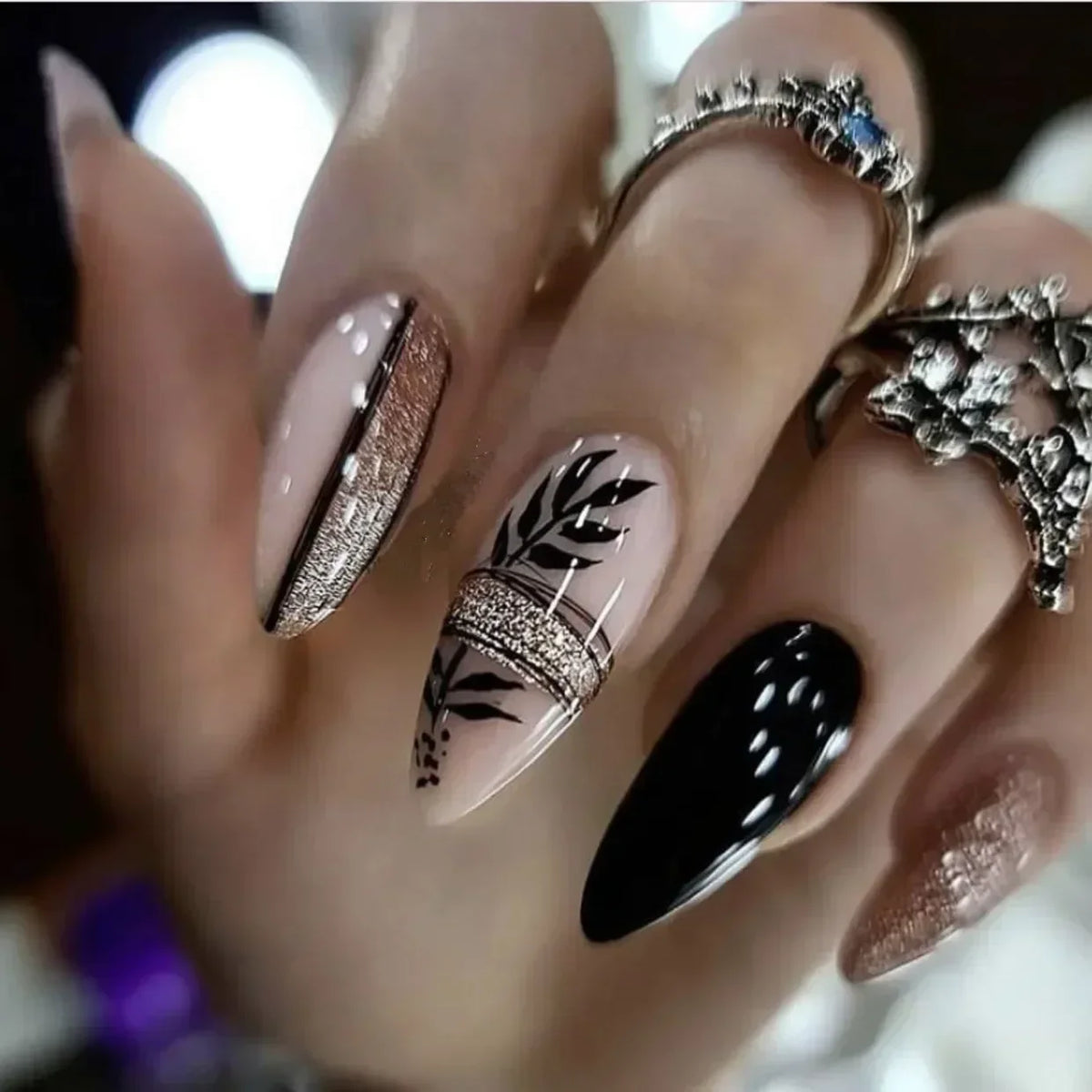 French Almond Press-On Nails – Leopard Print & 3D Bow Designs, 24 Pieces