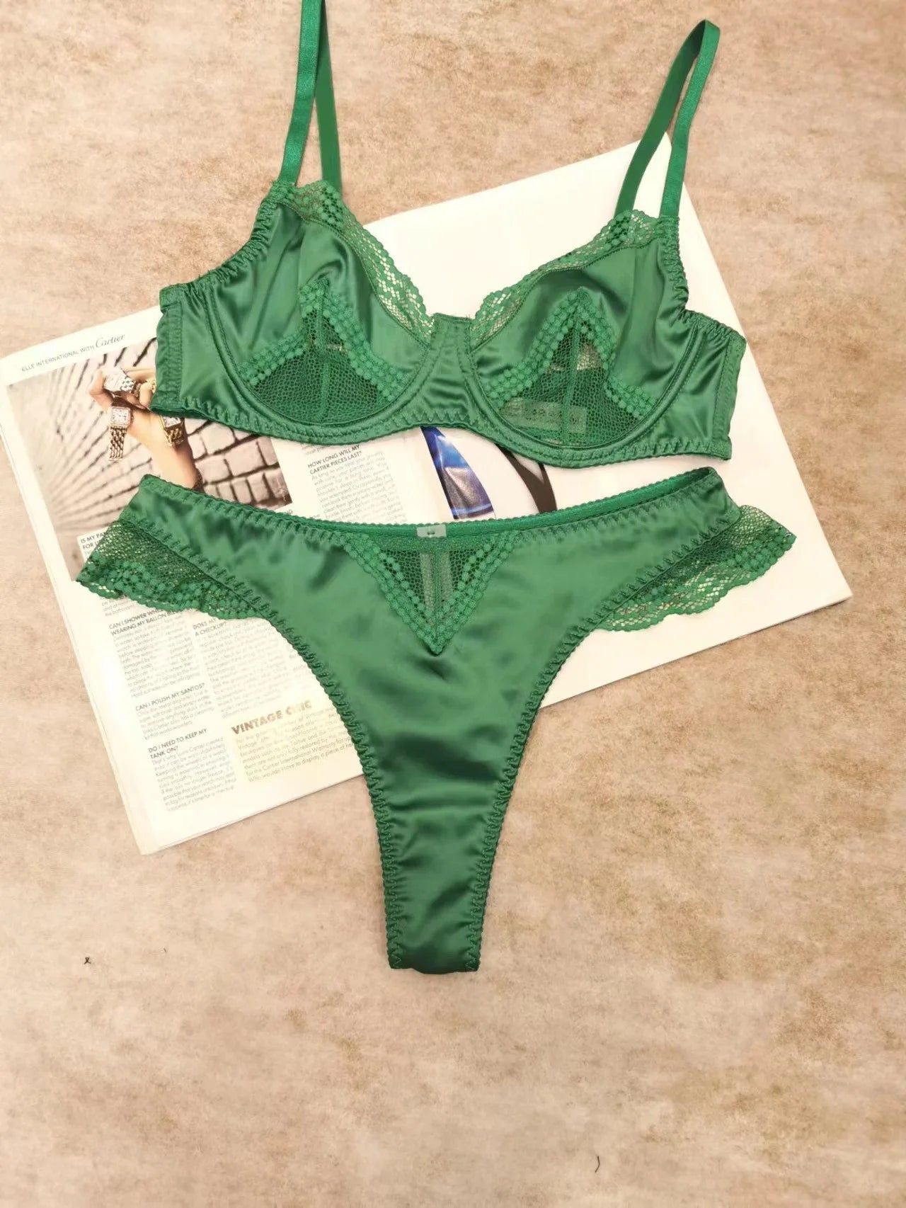 French Ice Silk Lace Push-Up Bra Set – Ultra-Thin, Breathable, ¾ Cup | Women's Lingerie