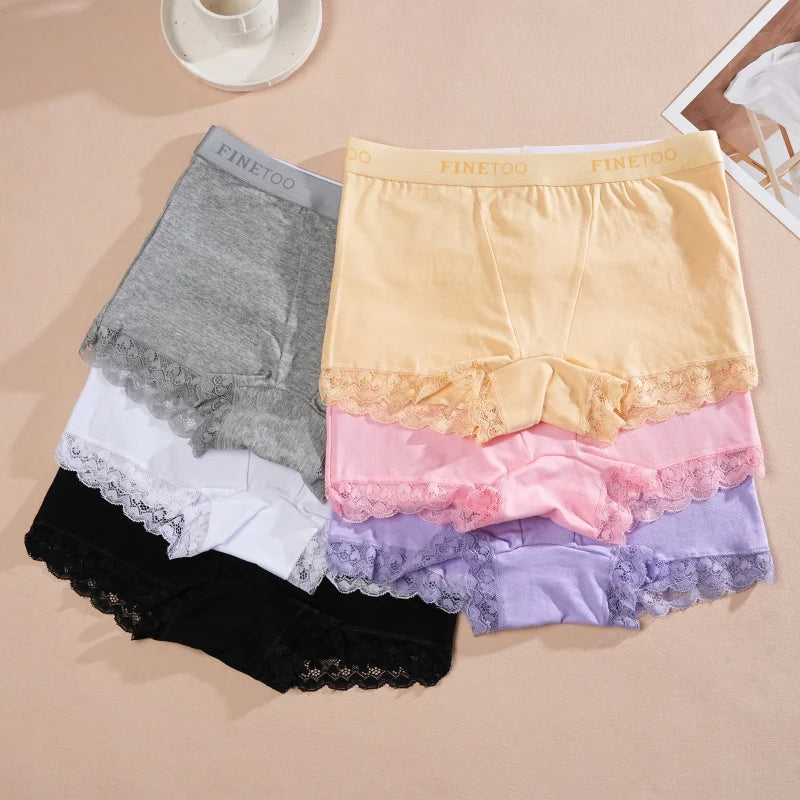 Cotton High-Waist Lace Boyshort – Breathable Letter-Band Sport Briefs for Women (S–2XL, 6 Colors)
