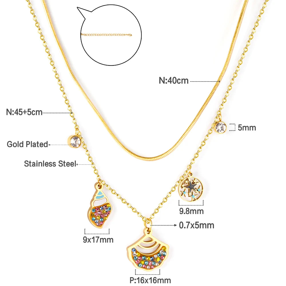 Shell Jewelry Set – 18K Gold-Plated Stainless Steel Necklace, Earrings & Bracelet for Women