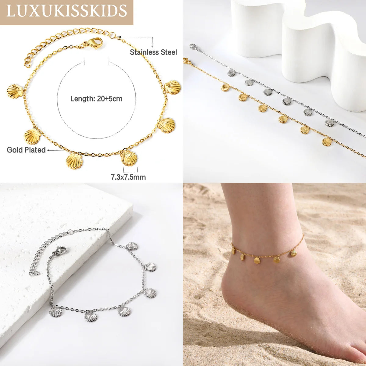 Shell Jewelry Set – 18K Gold-Plated Stainless Steel Necklace, Earrings & Bracelet for Women