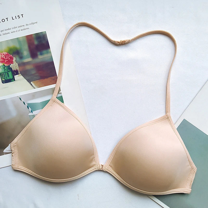 Triangle Cup Front-Closure Bralette — Seamless Wire-Free Cross-Back Bra