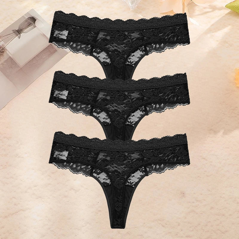FINETOO 3PCS/Set S-XL Women Sexy Panties G-string Sexy Woman's Underwear Girl Lace Lingerie Female Bikini Lady Thong Intimates