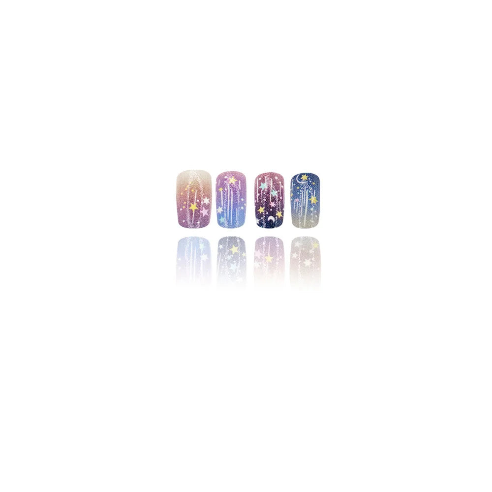 Short Coffin Press-On Nails – Stars & Moon, 24-Piece Set