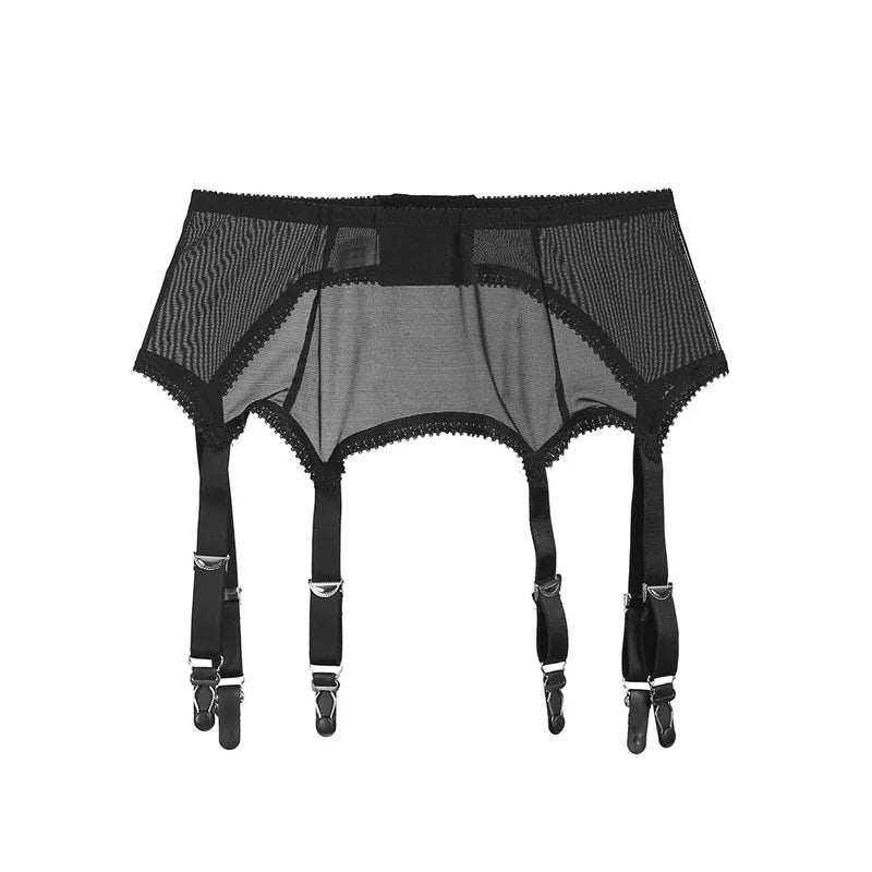 Hirigin Women Sexy Retro High Waist Elastic Mesh Garter Belt Suspender 6 Metal Buckles Erotic Sex Wear