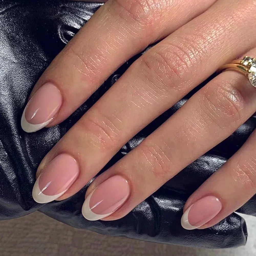 Almond Press-On Nails - French Tip & Gradient Designs, 24-Piece Set
