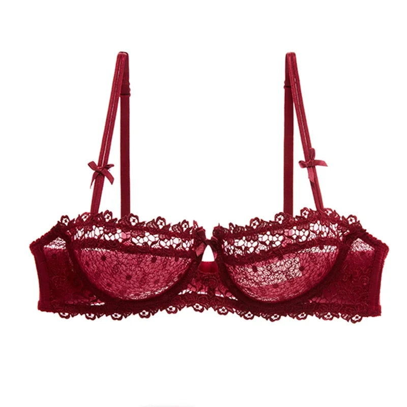 Women's Plus Size Sexy Half Cup Lace Bra | Sheer Mesh Unlined Bralette with Underwire | Natural Lift Lingerie for A-D Cup (70A–95D)