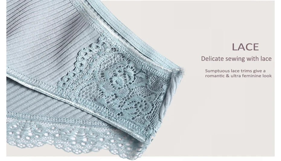 FINETOO 7PCS Cotton Underwear Women's Panties Set Comfort Underpants Floral Lace Briefs For Woman Sexy Low-Rise Pantys Intimates