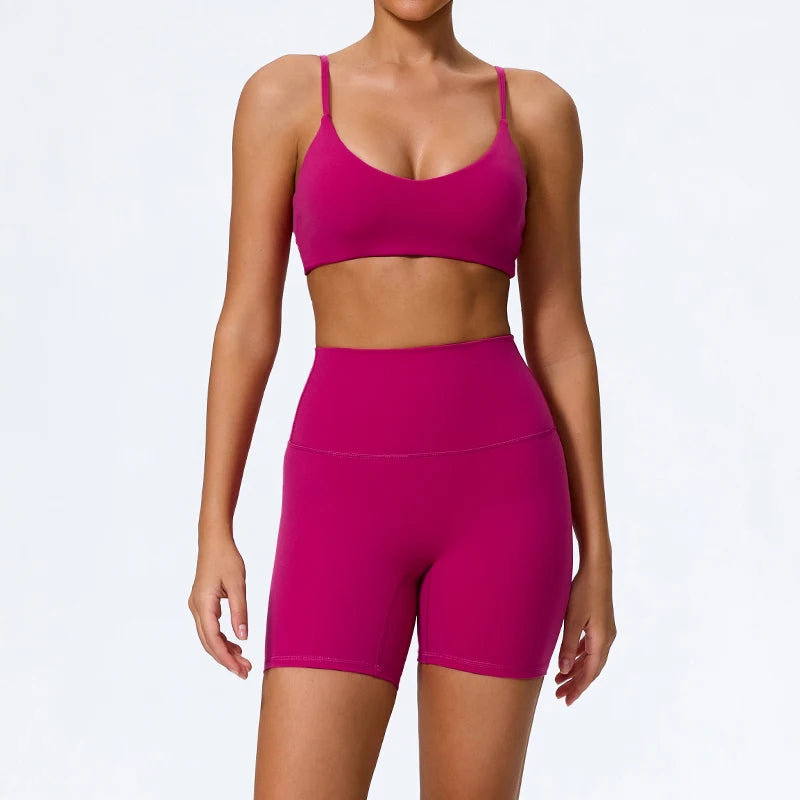 طقم يوغا نسائي من قطعتين بدون أكمام - ليغينغز بخصر عالٍ وبلوزة رياضية للياقة البدنية