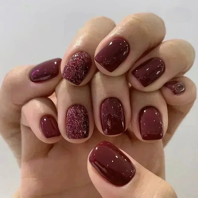 Short Square Cat Eye Press-On Nails with Glue - 24-Piece Set
