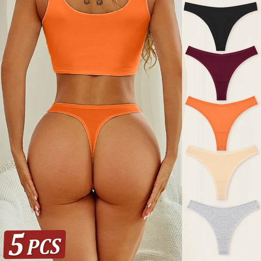 5-Pack Cotton G-String Thongs – Low-Rise Underwear for Women (S–XL, 7 Color Sets)