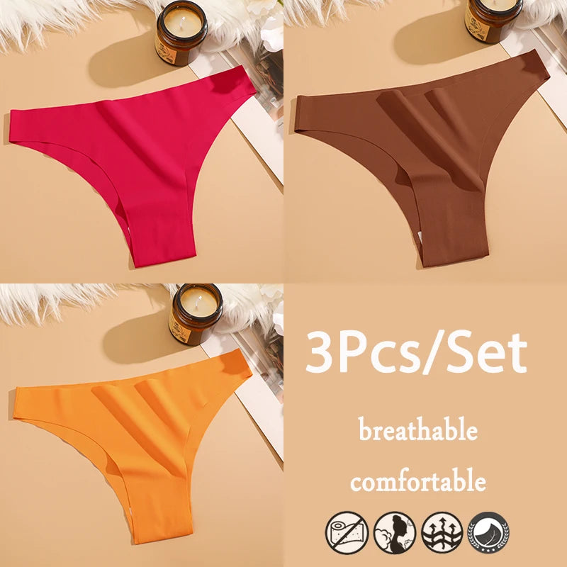 FINETOO 3Pcs/Set Ice Silk Seamless Underwear Low Waisted Brazilian Pants Breathable High Elasticity Lingerie Intimates Panties