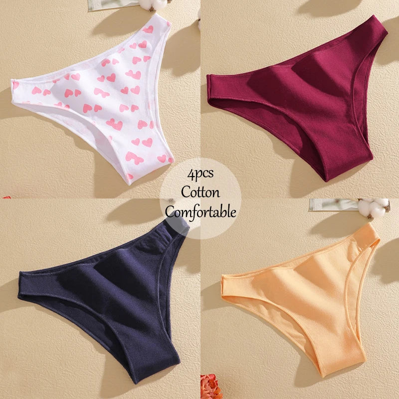 4-Pack Cotton Low-Rise Briefs – Soft Breathable Everyday Underwear for Women (M–2XL, 19 Color Sets)