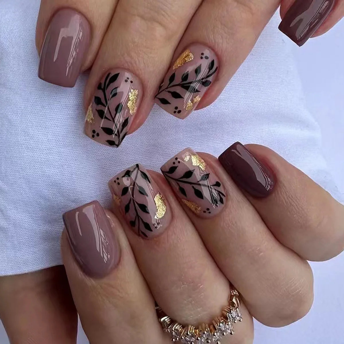 Short Square Press-On Nails - Purple Floral & Gradient French, 24 Pieces