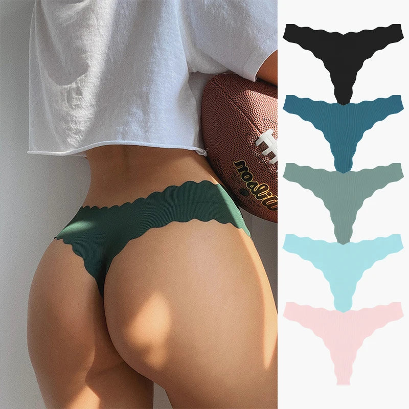 5Pcs Women's Seamless Comfy Thong Panties for Women Sport Running Underwear Set Sexy Low-Rise Solid V-Strings Invisible Lingerie
