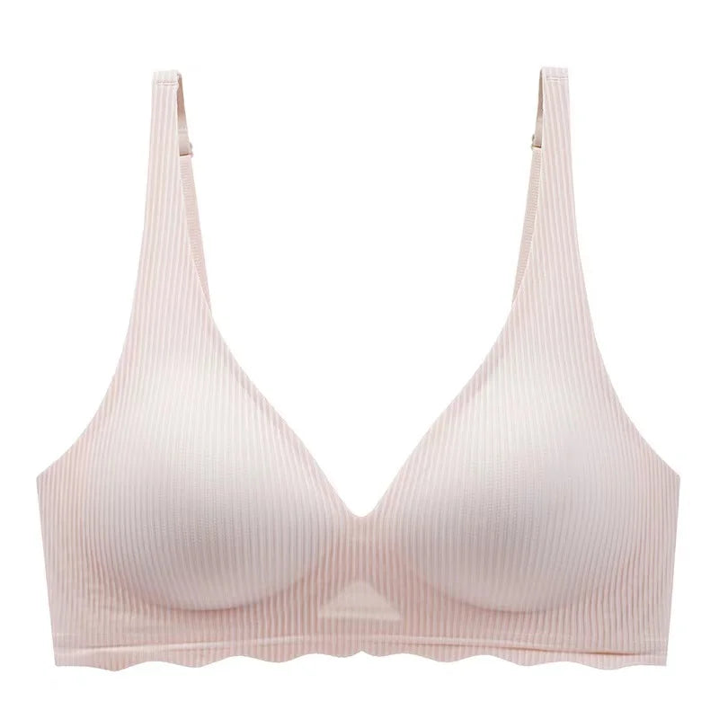 Women's Seamless Striped Push-Up Bra – Wire-Free Hollow Design | 3/4 Cup Gathered Bra