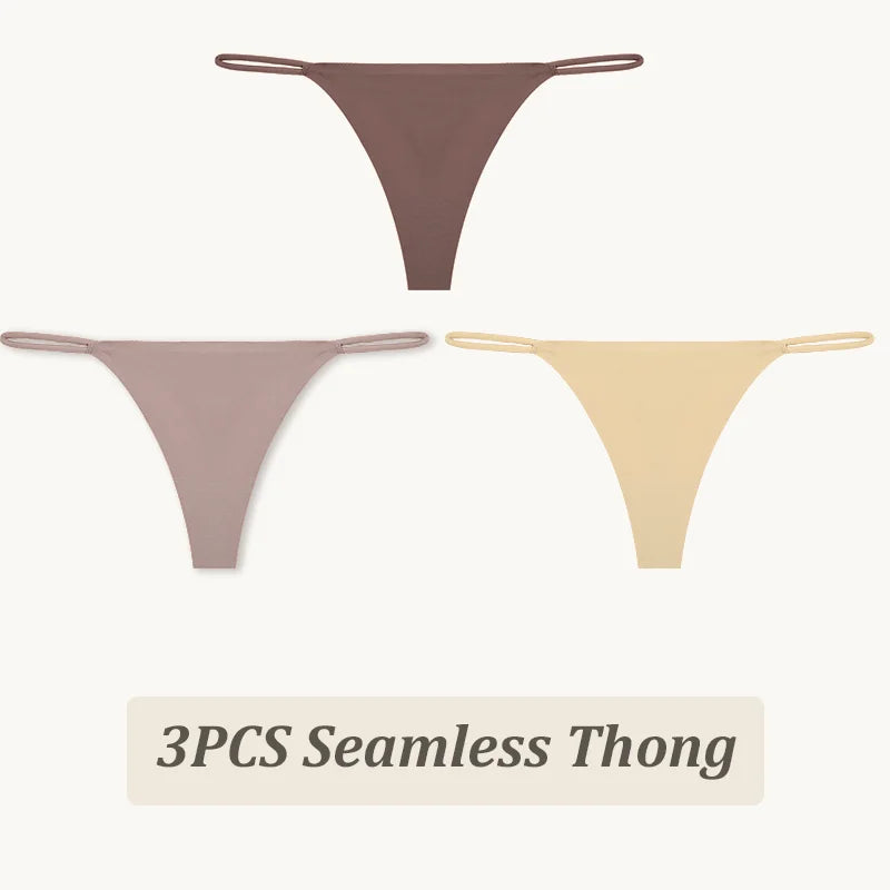 3-Pack Seamless Ice Silk Thong Panties – Low-Rise Flexible Underwear for Women (XS–XL, 25 Color Sets)