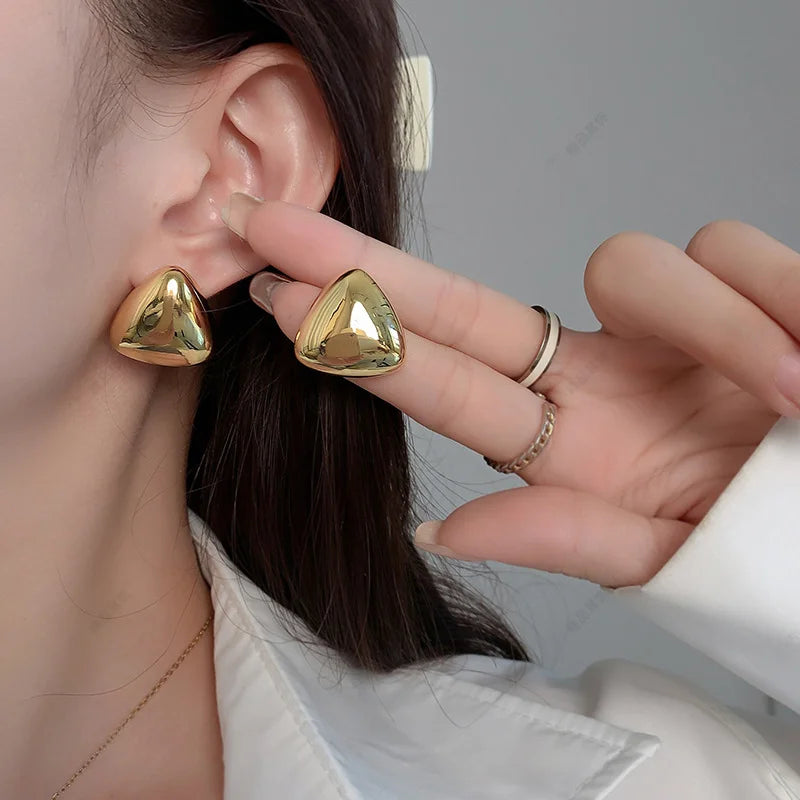 Large Geometric Stud Earrings – 18K Gold-Plated Stainless Steel Round Piercing Earrings for Women