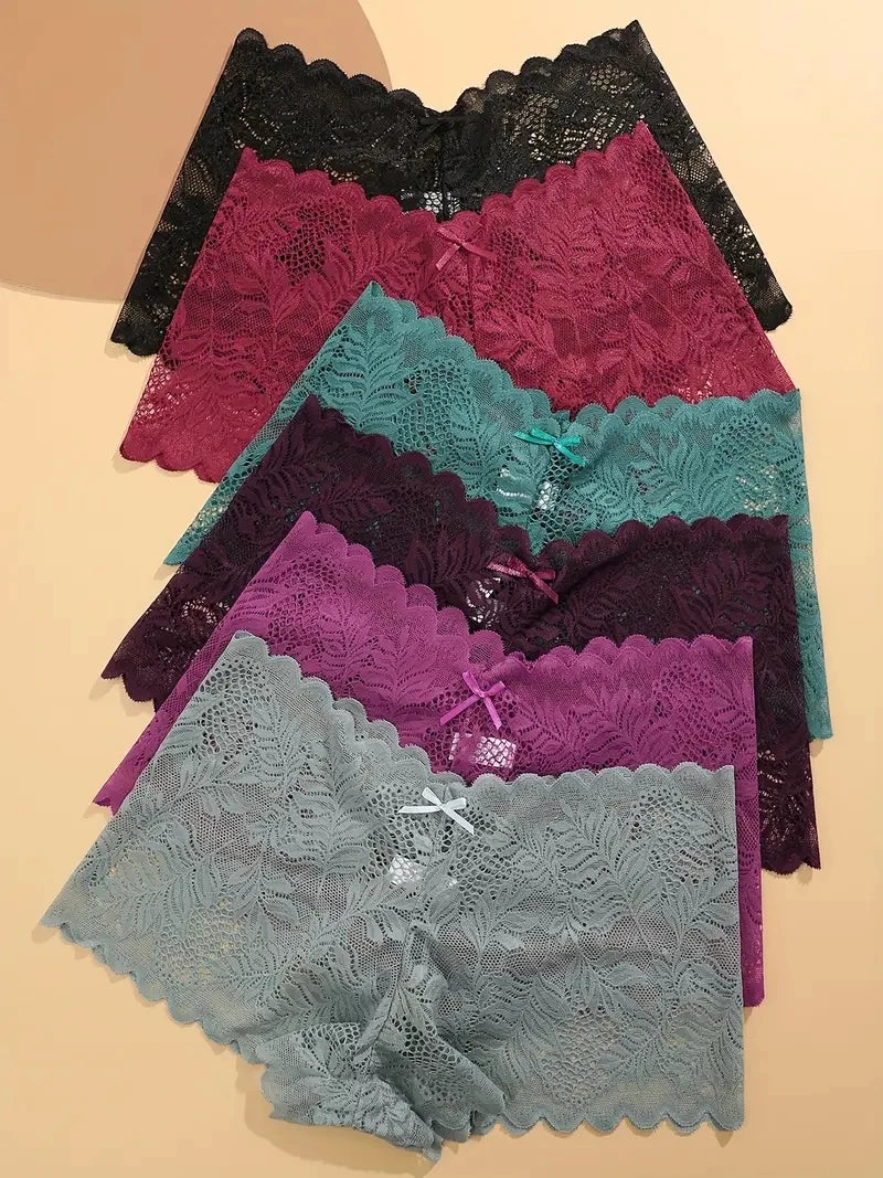 3-Pack Ice Silk Lace Boyshort Briefs – Seamless Low-Rise Underwear for Women (S–XL, 6 Color Sets)