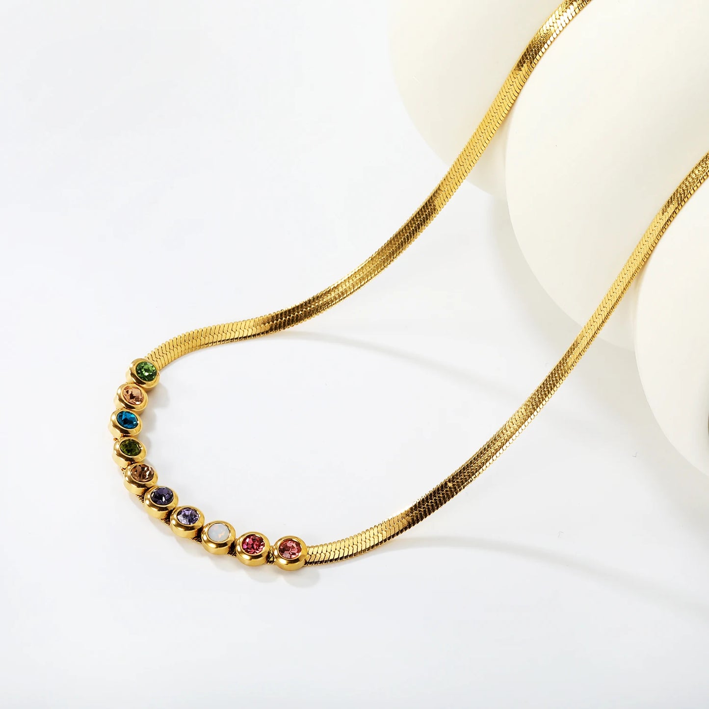 Blade Chain Necklace with Colorful Zirconia – 18K Gold-Plated Stainless Steel for Women