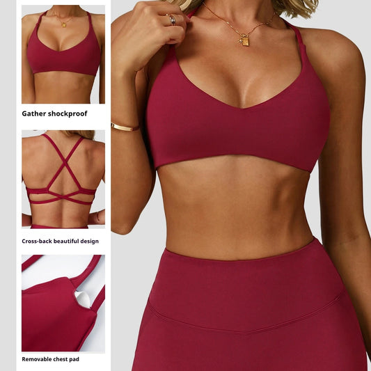 High Support Push-Up Sports Bra – Cross Back Crop Top for Yoga, Running & Pilates