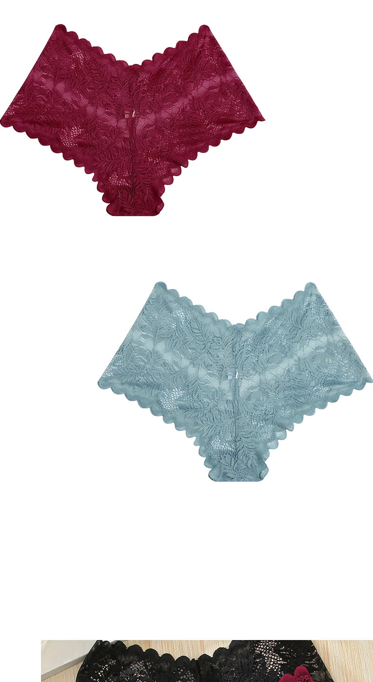 3-Pack Ice Silk Lace Boyshort Briefs – Seamless Low-Rise Underwear for Women (S–XL, 6 Color Sets)
