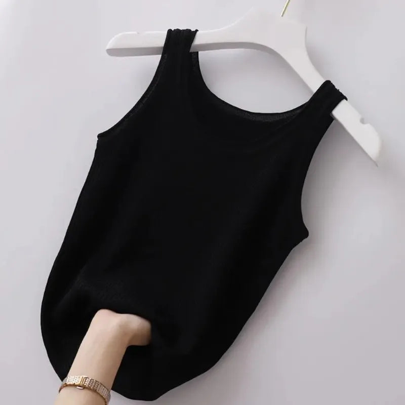 Knit Cotton Camisole Tank Top – Round Neck Sleeveless Crop Top for Women (M–5XL, 6 Colors)