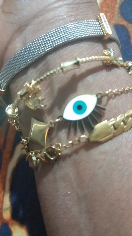 Evil Eye Bracelet – 18K Gold-Plated Stainless Steel Boho Charm Bracelet for Women