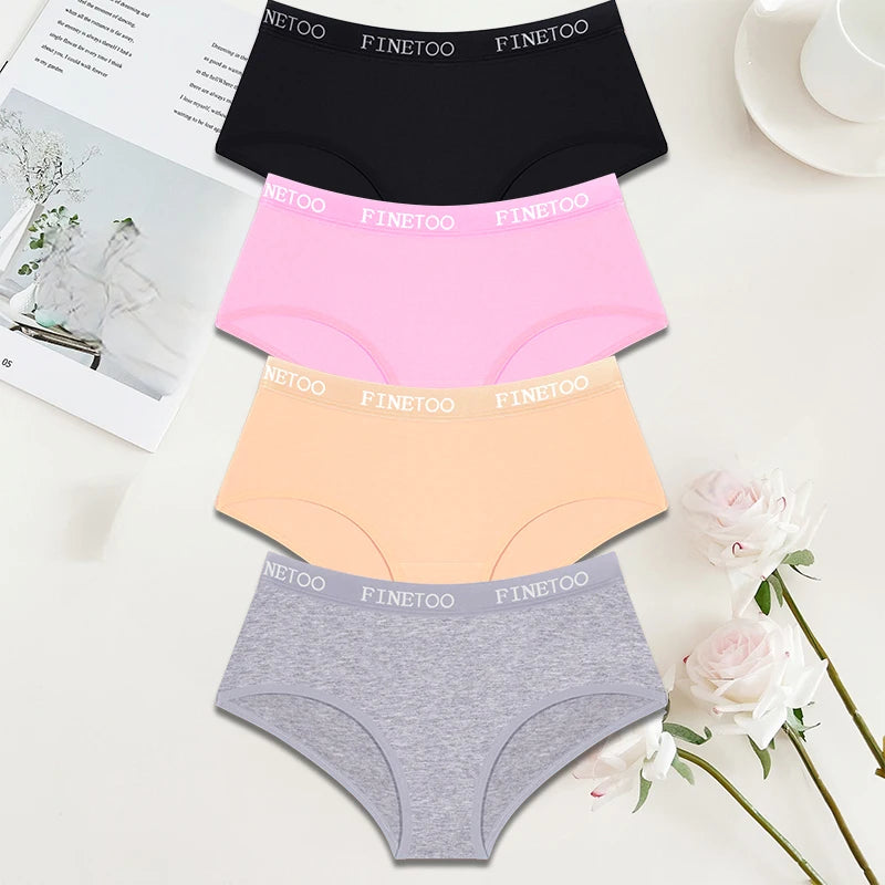 FINETOO 4Pcs/Set Sexy Hip Lifting Triangle Pants Pure Cotton Triangle Pants Low Waist Underwear FINETOO Brand Underwear 8 Colors