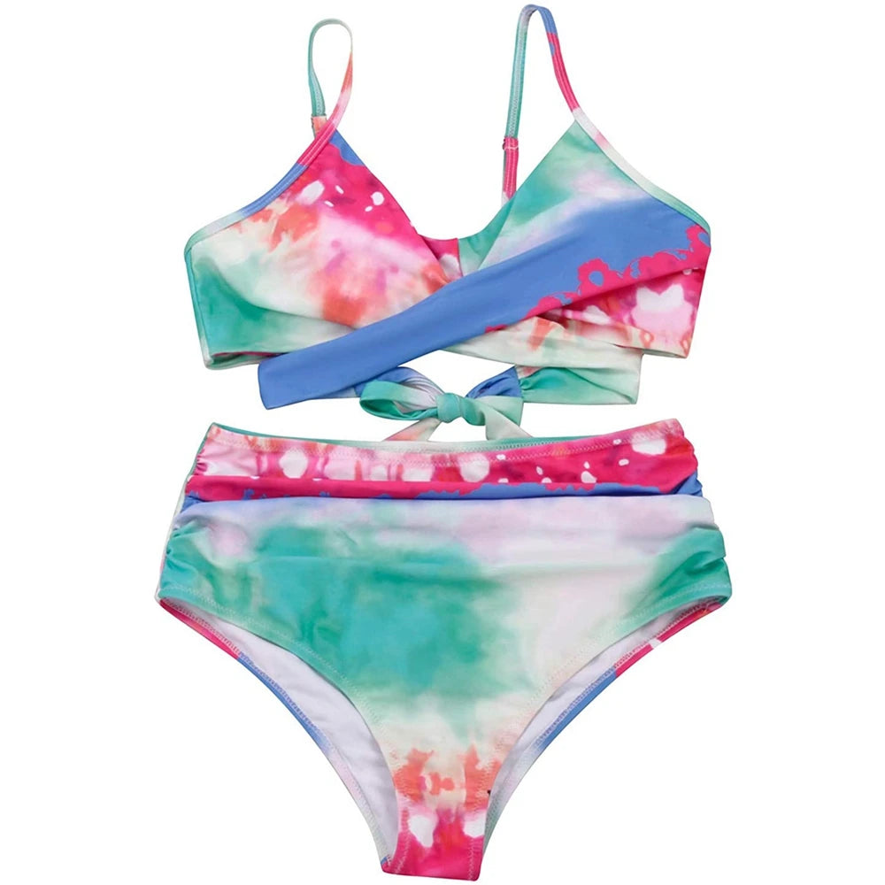 High Waist Bikini Set — Cross Front Top & Ruched Bottoms | Women's Swimwear