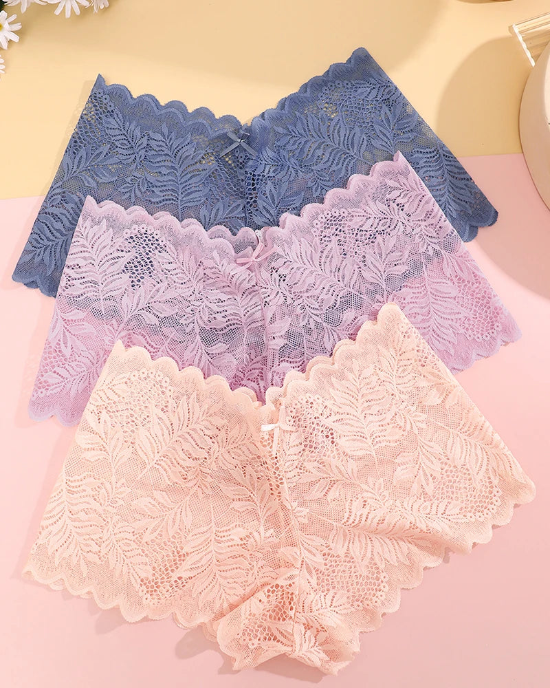 Women's Floral Lace Cheekie Panties – 3-Piece Set | Hollow Out Sexy Bikini Underwear (S–XL)
