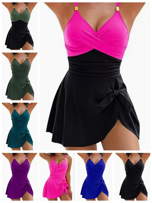 Tummy Control Ruched Swimdress — One-Piece Cross-Front | Women's Swimwear