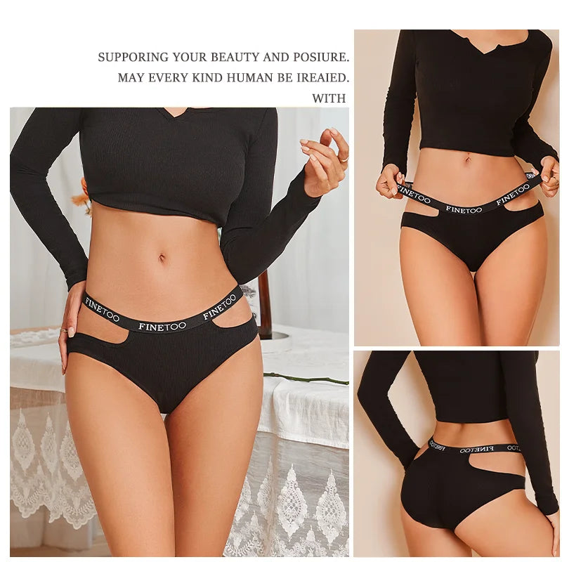 3-Pack Double Letter Belt Hollow-Out Brief Panties – Fashion Cotton Underwear for Women (S–XL, 8 Color Sets)