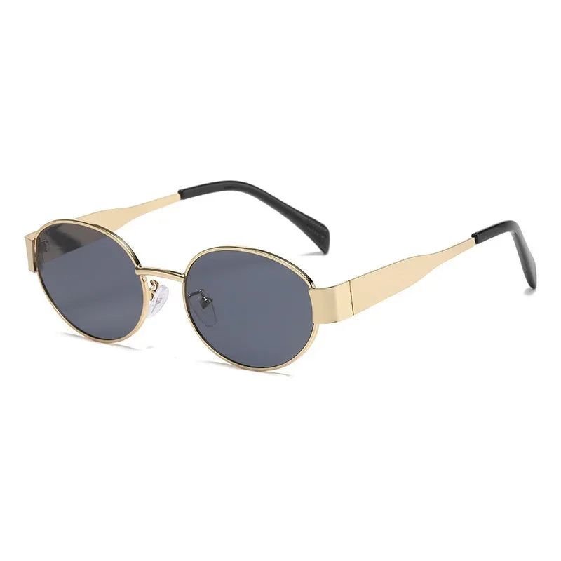 Retro Small Oval Metal Sunglasses | Gold & Black | Myopia Options