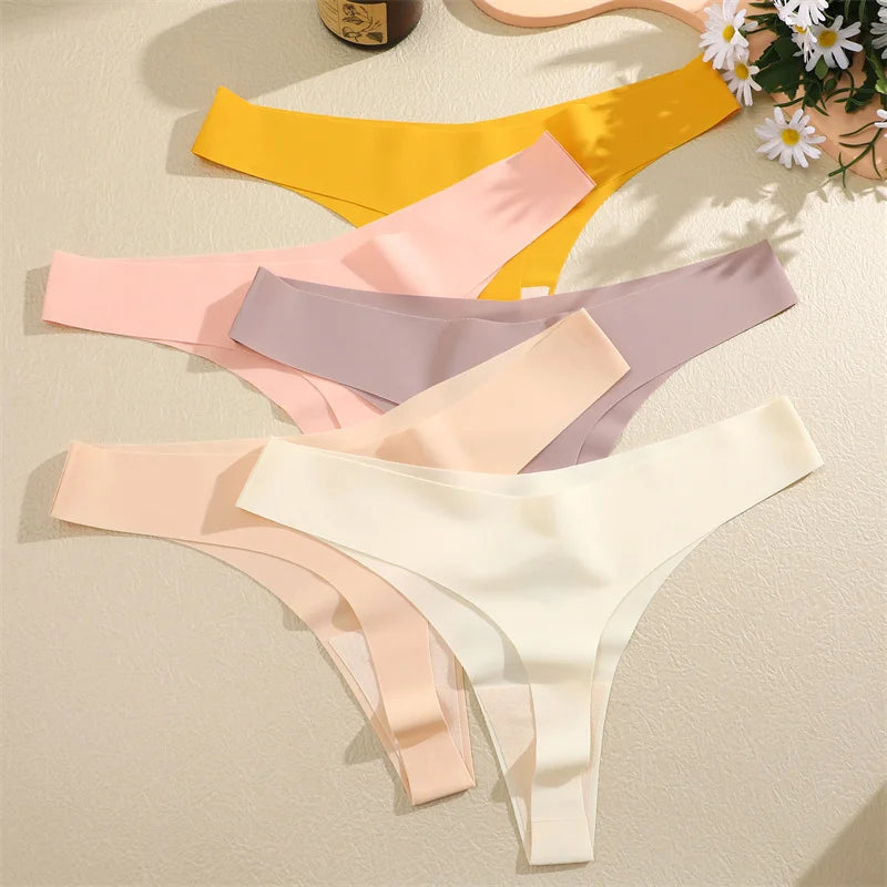 3Pcs/Set Women Seamless Panties Sexy V-Waist Thongs G-String Ultra-thin Lingerie Female Ice Silk Underwear Soft Underpants
