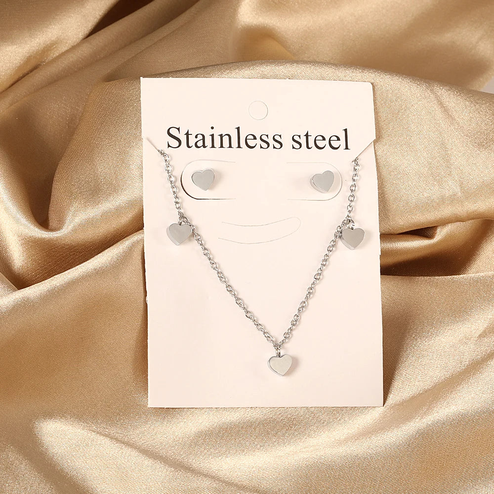 LUXUKISSKIDS Fashion Water Drop Choker Necklace Earrings Sets Stainless Steel Woman/Girls Luxury Jewelry Set Wedding Accessories