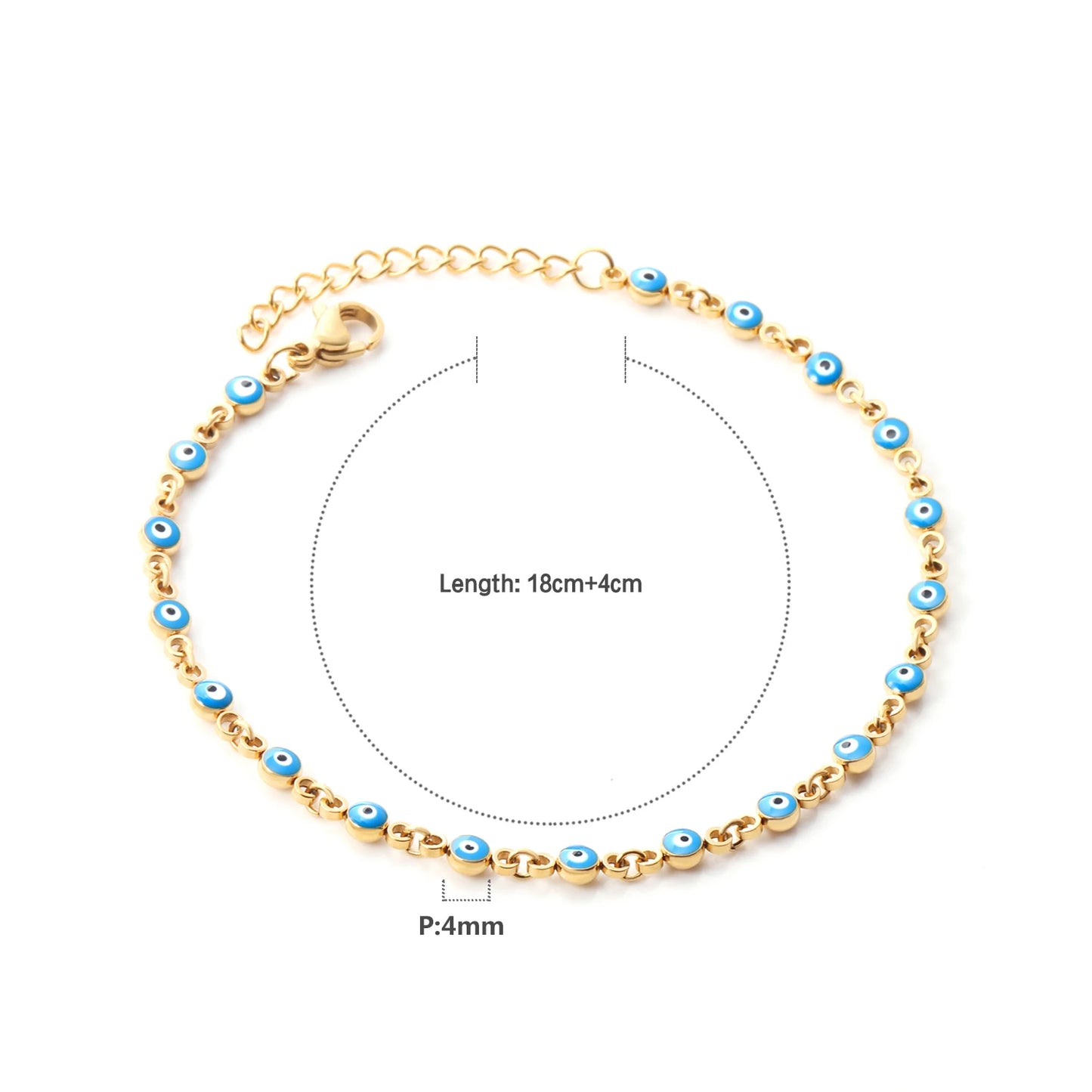 Evil Eye Bracelet – 18K Gold-Plated Stainless Steel Boho Charm Bracelet for Women