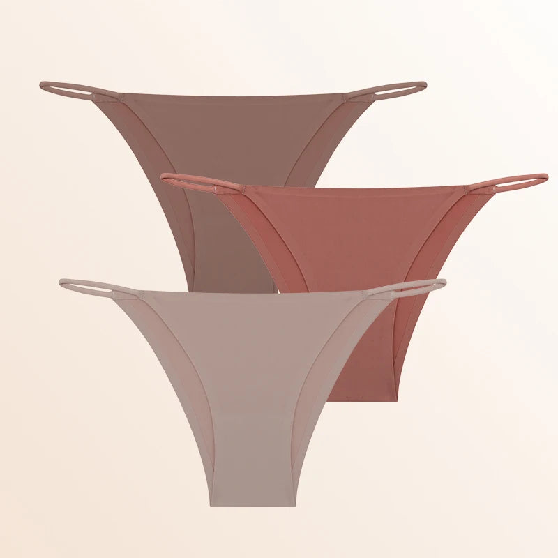 FINETOO 3Pcs Seamless Ice Silk Underwear New Color Sexy Thin Strap Briefs Girls Low Waist Breathable Panties No Trace Lingerie