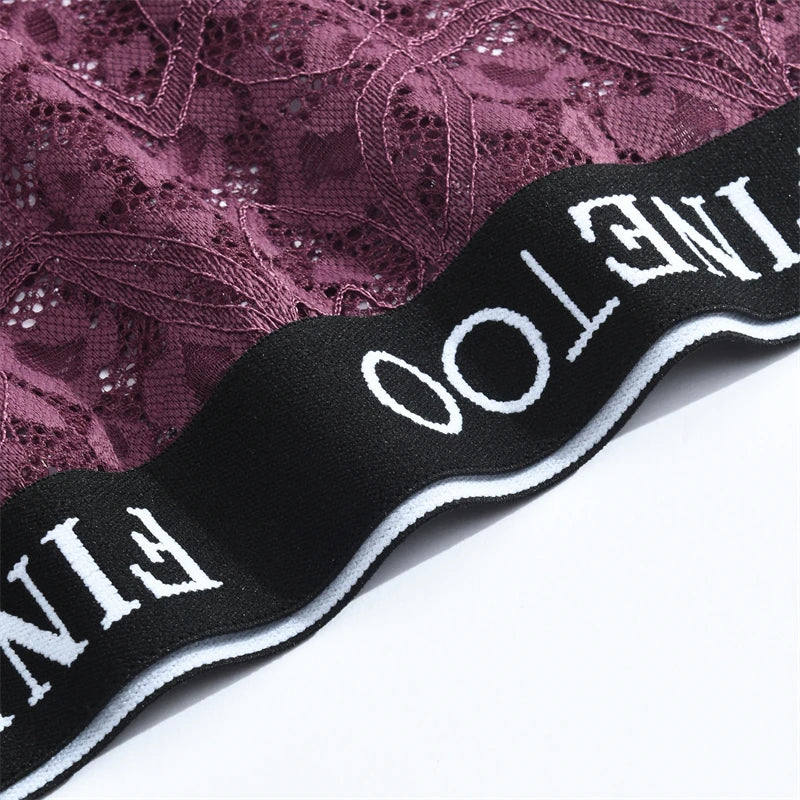 FINETOO 3Pcs Lace Hollow Out Boyshorts Underwear Women's Elastic Belt Panties Sexy Transparent Floral Briefs Breathable Lingerie