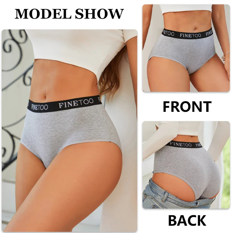 FINETOO 4Pcs Cotton High Waist Seamless Underwear Women's Breathable Elastic Belts Panties Plus Size Comfortable Lingerie S-XXL