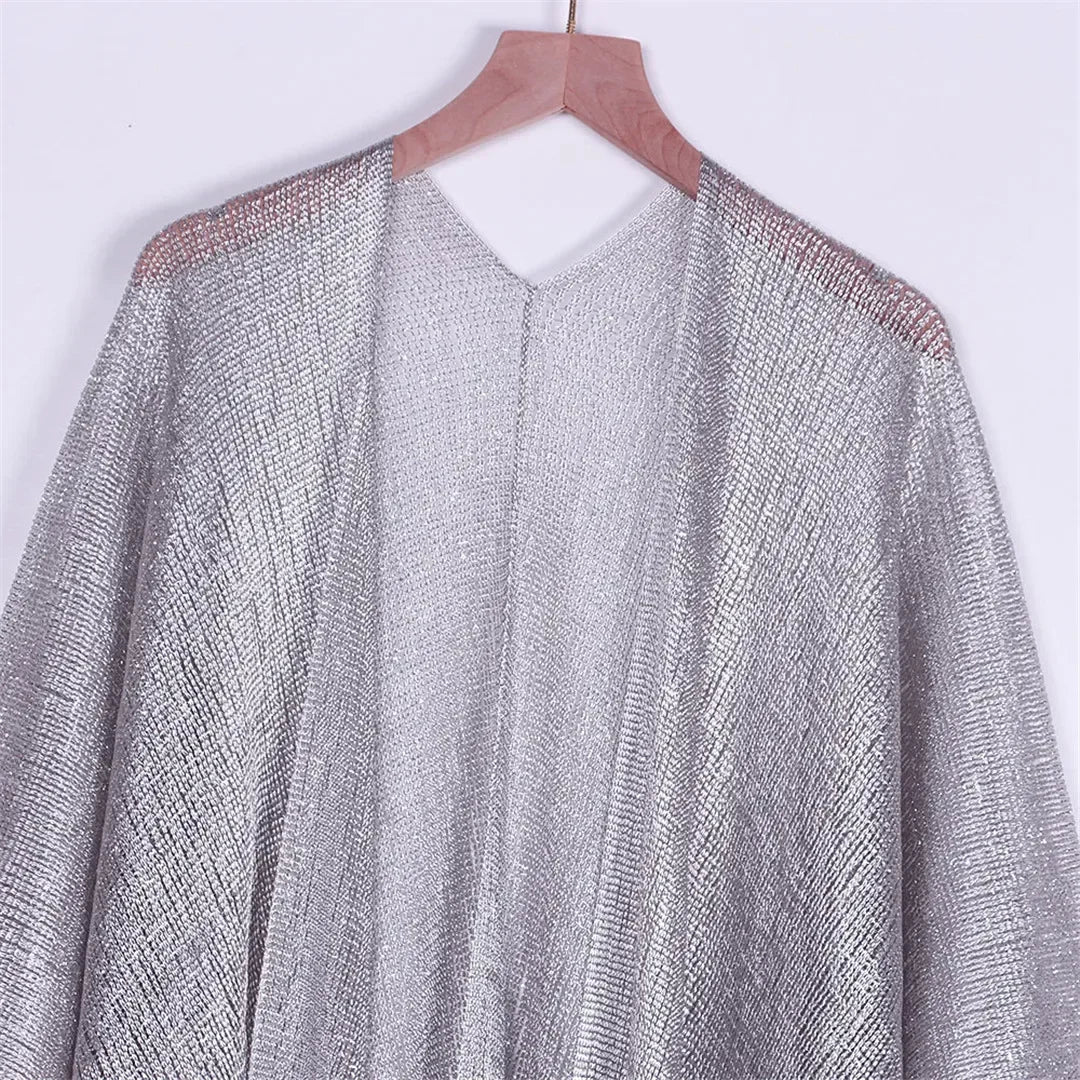 Metallic Tassel Trim Beach Cover-Up — Sheer Kimono | Women's Swimwear