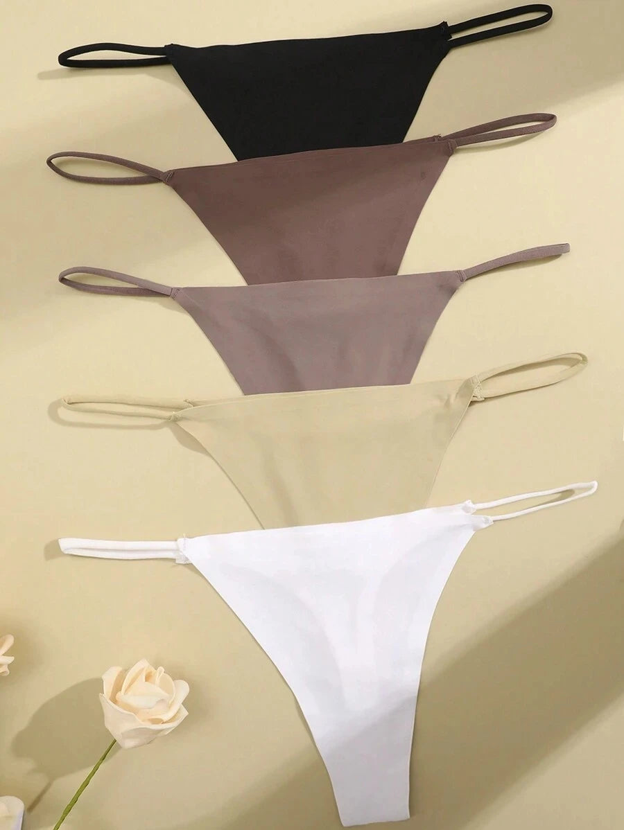 5-Pack Seamless Thong Underwear – Low-Rise Ice Silk G-String Panties for Women (XS–XL, 24 Color Sets)