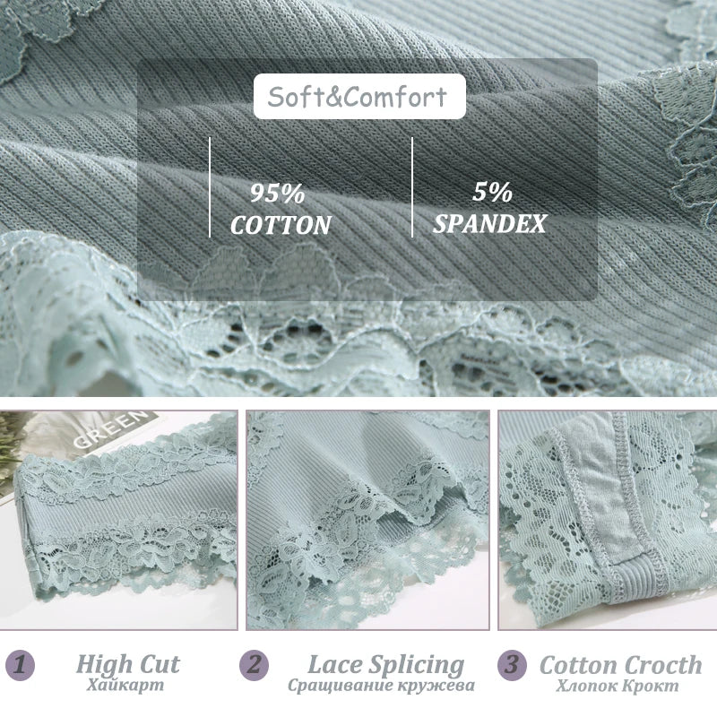Lace Splicing Brazilian Bikini Panties – Cotton Crotch Low-Rise Underwear for Women (S–XL, 6 Colors)