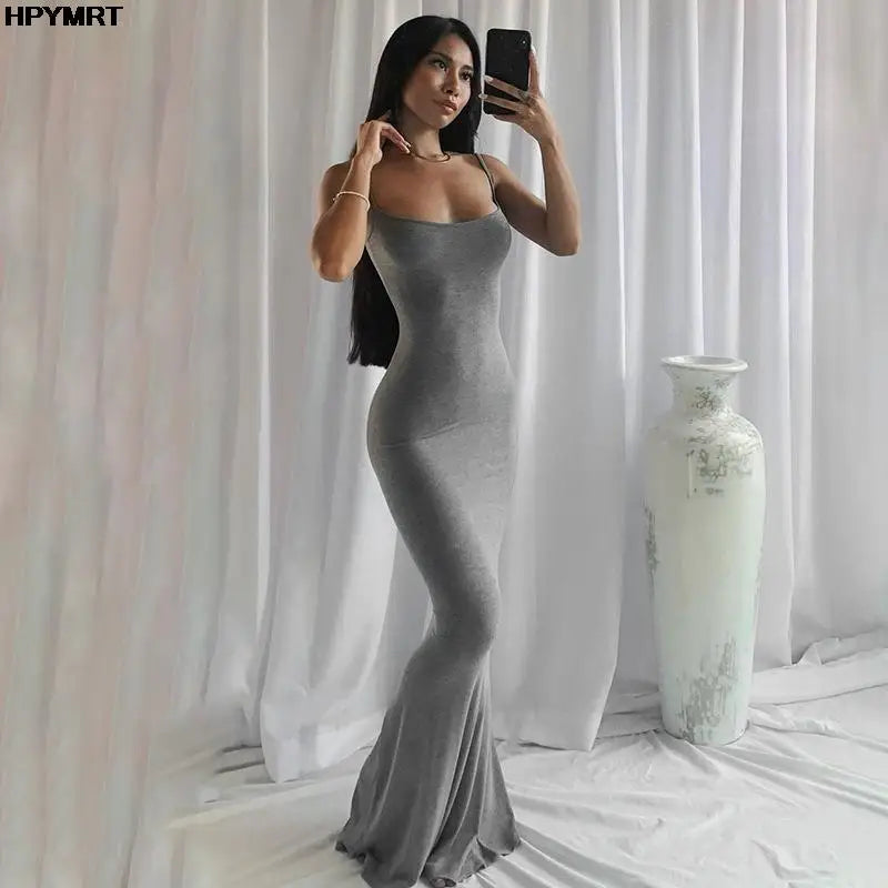 Satin Slip Maxi Dress – Sleeveless Backless Bodycon