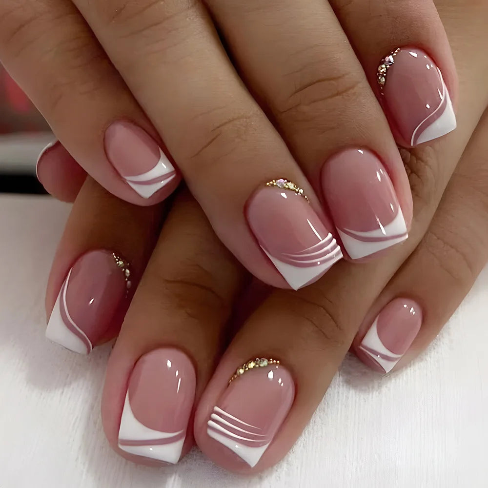 Nude Pink Short Square Press-On Nails - French & Gradient, 24 Pieces